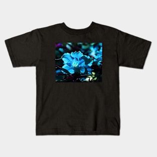 Baby Blue and Rich Purple Floral Art Kids T-Shirt